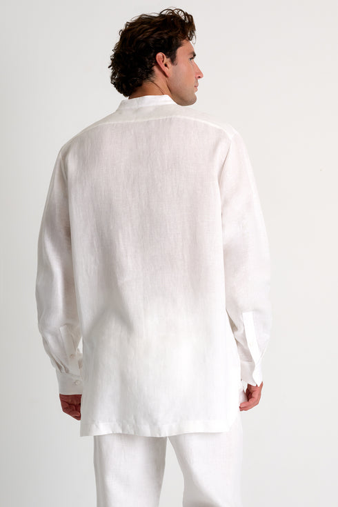 Shan Lin Mandarin collar linen shirt