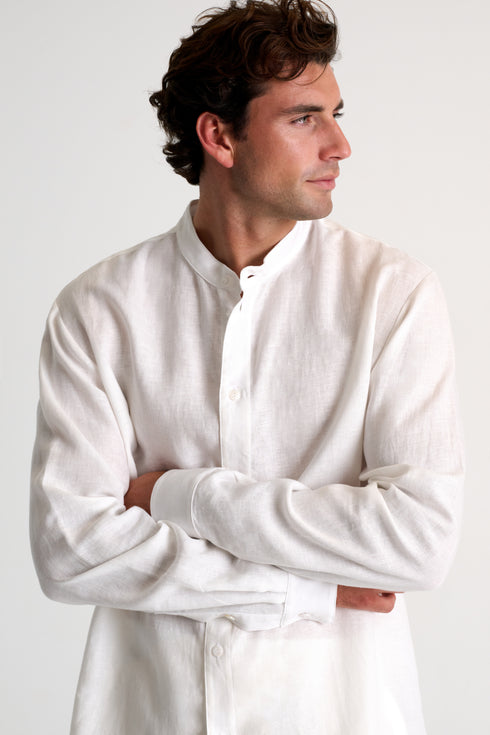 Shan Lin Mandarin collar linen shirt