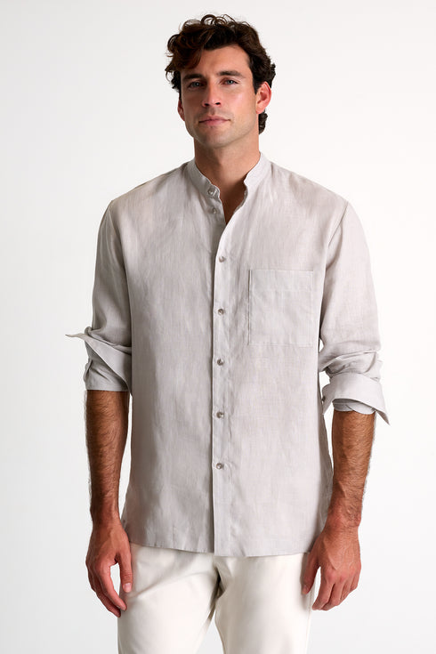 Shan Lin Mandarin collar linen shirt