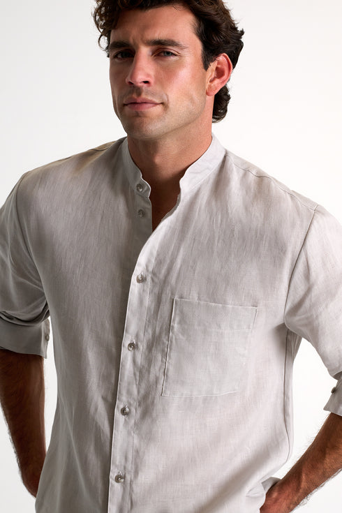 Shan Lin Mandarin collar linen shirt