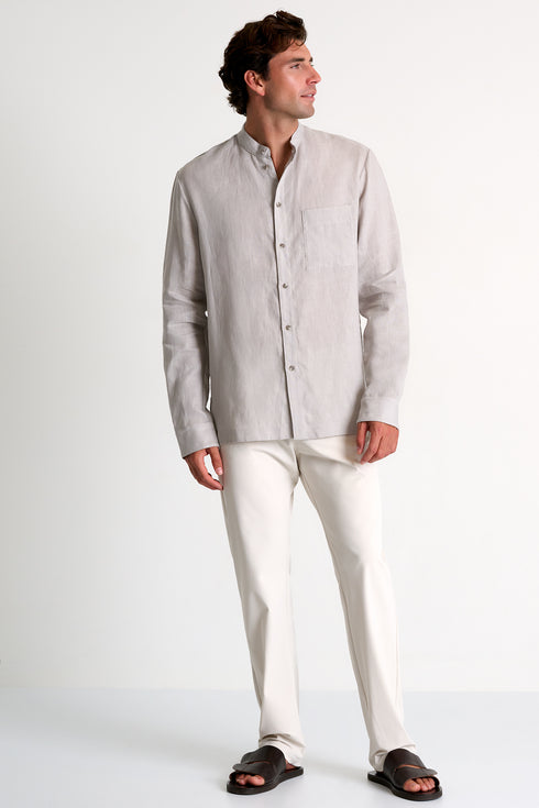 Shan Lin Mandarin collar linen shirt