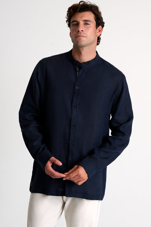 Shan Lin Mandarin collar linen shirt