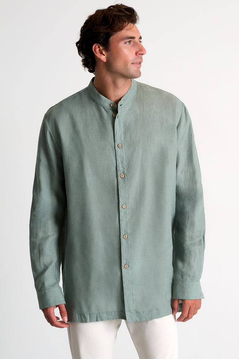Shan Lin Mandarin collar linen shirt