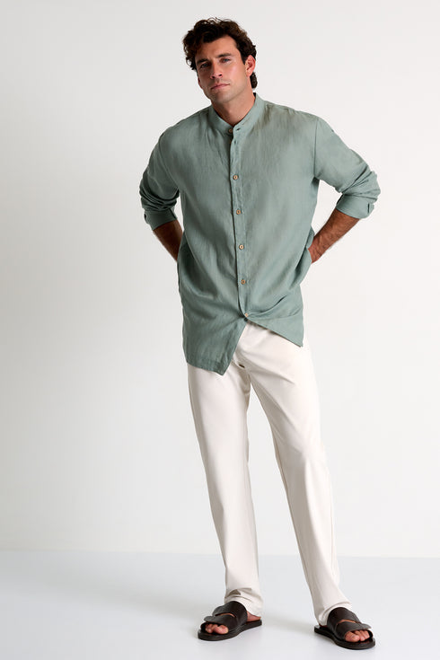 Shan Lin Mandarin collar linen shirt