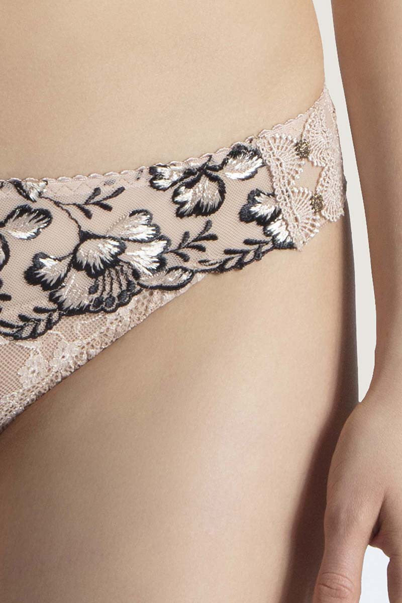 Aubade Poesie D Orient Tanga CHAMPAGNE NOIR CAD 99.00 at Bralissimo