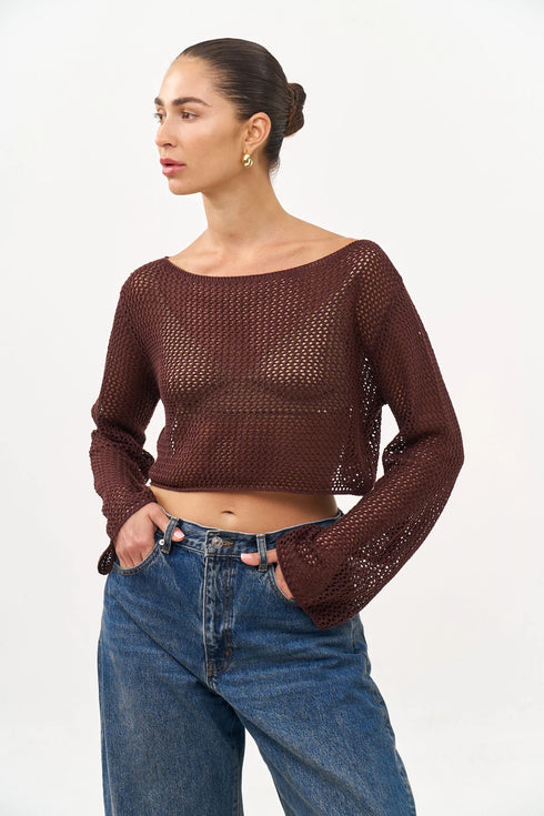 Gottex Beach Life Anna Two Crochet Long Sleeve Beach Top