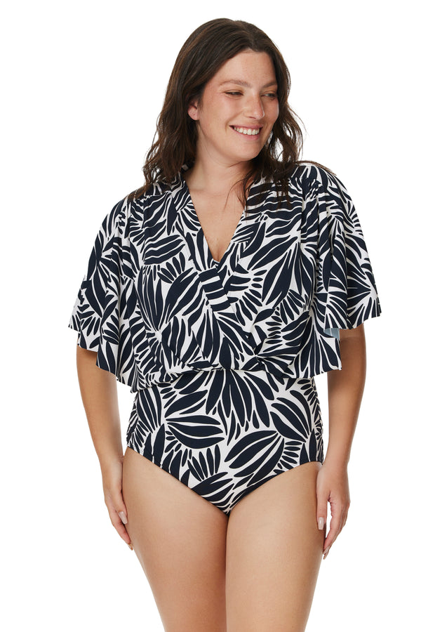 Gottex Modest Sleeved Surplice Blouson One Piece