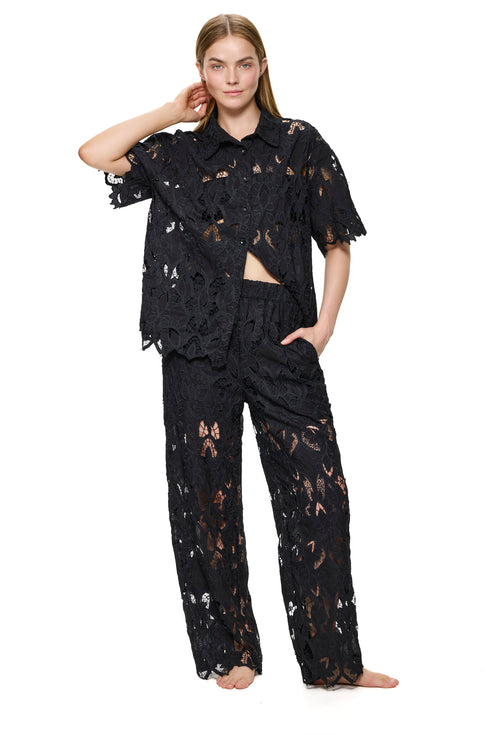 Gottex Guipure Lace Short Sleeve Button Down Shirt