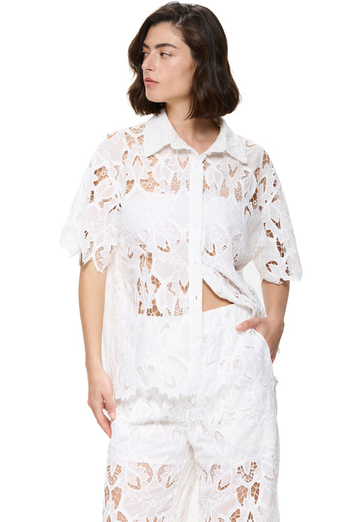 Gottex Guipure Lace Short Sleeve Button Down Shirt