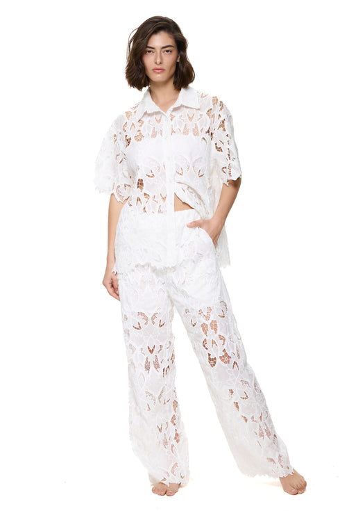 Gottex Guipure Lace Short Sleeve Button Down Shirt
