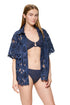 Gottex Guipure Lace Short Sleeve Button Down Shirt