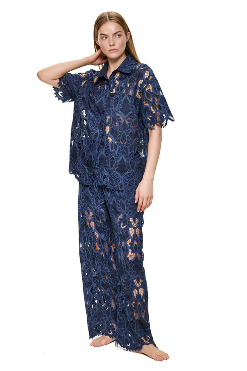 Gottex Guipure Lace Short Sleeve Button Down Shirt
