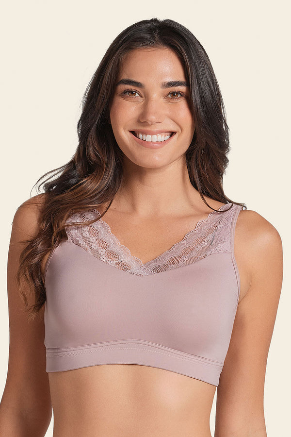 Leonisa Mastectomy Pocketed Lace Trim Wireless Bra