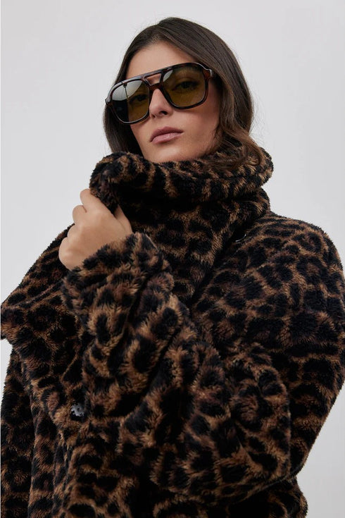Gottex Beach Life The Leopard Fleece Button-Up Cozy Coat
