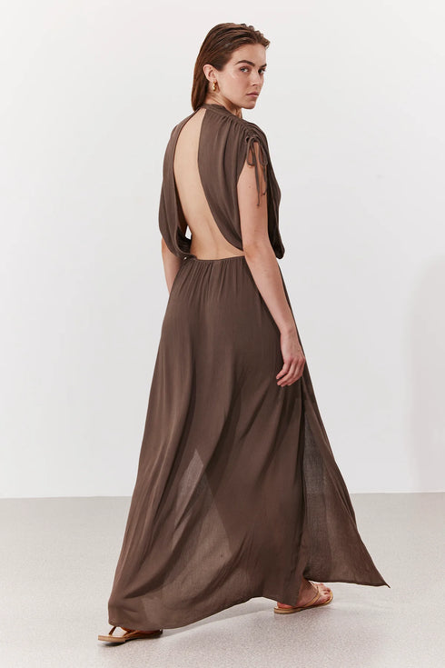 Gottex Beach Life Solena Crêpe V Neck Open Back Midi Dress