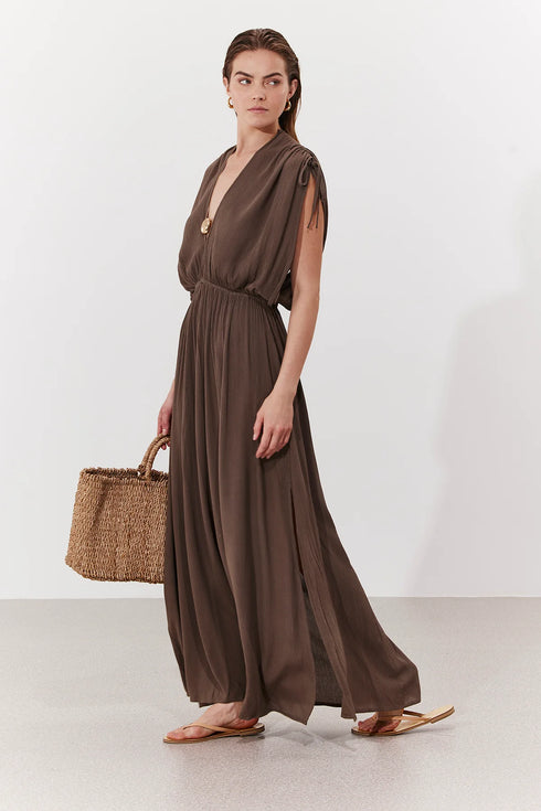 Gottex Beach Life Solena Crêpe V Neck Open Back Midi Dress