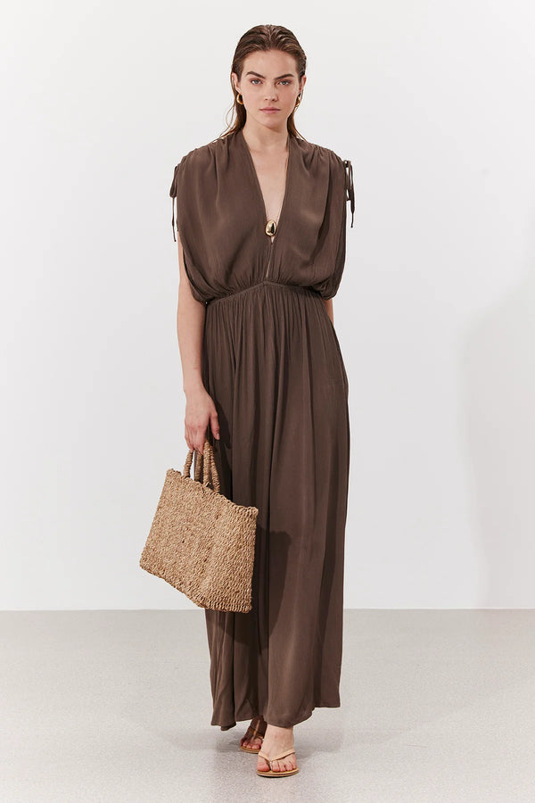 Gottex Beach Life Solena Crêpe V Neck Open Back Midi Dress