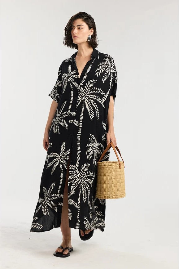 Gottex Beach Life Resort Palm Maxi Shirt Dress