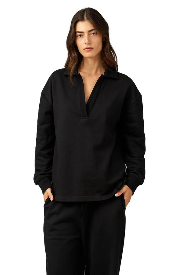 Gottex Beach Life Cozy Coast Airport Collared V Neck Sweatshirt