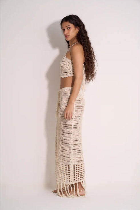 Gottex Beach Life Crochet Fringe Skirt and Crop Top Set