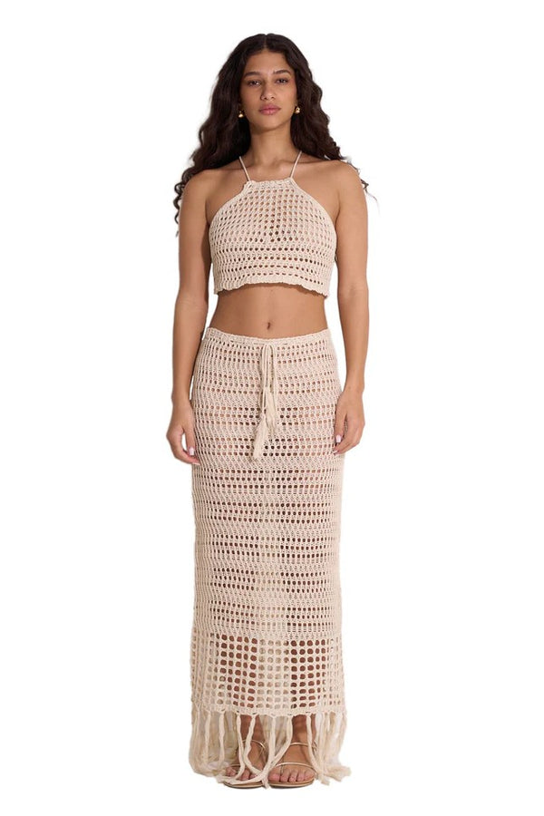 Gottex Beach Life Crochet Fringe Skirt and Crop Top Set