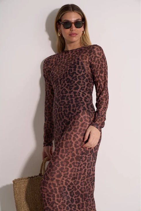 Gottex Beach Life Wild Mesh Long Sleeve Dress