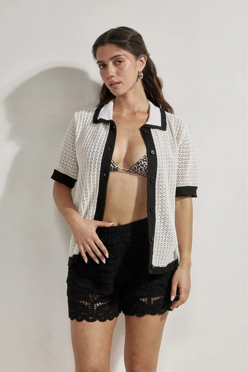 Gottex Beach Life Franchi Crochet Collared Button Down Shirt