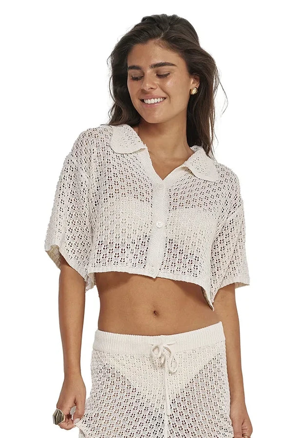 Gottex Beach Life Anna Two Crochet Collared Beach Top