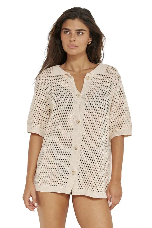Gottex Beach Life Robbie Crochet Collared Beach Top
