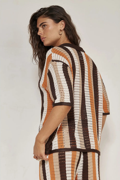 Gottex Beach Life Naomi Crochet Collared Button Down Shirt
