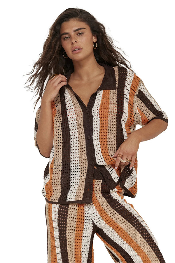 Gottex Beach Life Naomi Crochet Collared Button Down Shirt