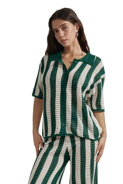 Gottex Beach Life Naomi Crochet Collared Button Down Shirt