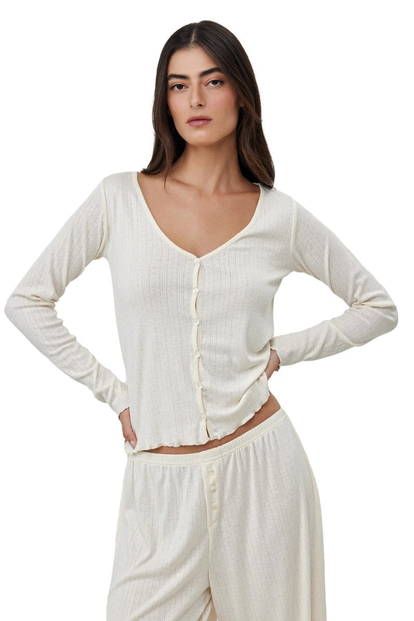 Gottex Beach Life Daydream Pointelle Buttoned Loungewear Top