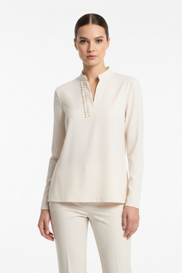 Shan Sofia Split Neck Jersey Top