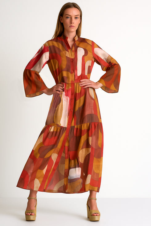Shan Soie Flared Maxi Shirt Dress