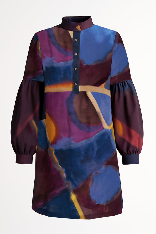 Shan Soie Silk Dress With Balloon Sleeves