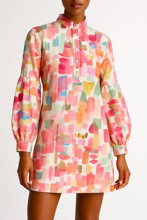 Shan Soie Silk Dress With Balloon Sleeves