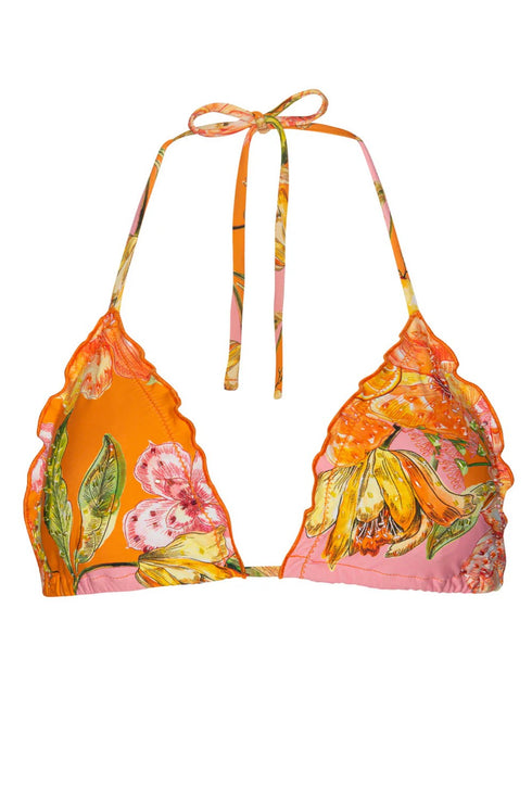 PQ Swim Clementine Embroidered Lettuce Edge Triangle Top