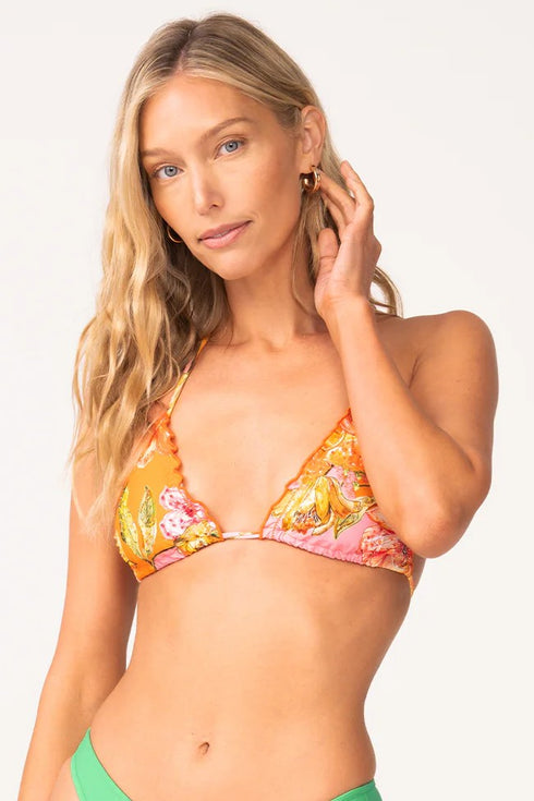 PQ Swim Clementine Embroidered Lettuce Edge Triangle Top