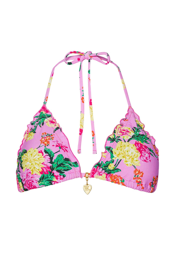 PQ Swim Dahlia Embroidered Lettuce Edge Triangle Top