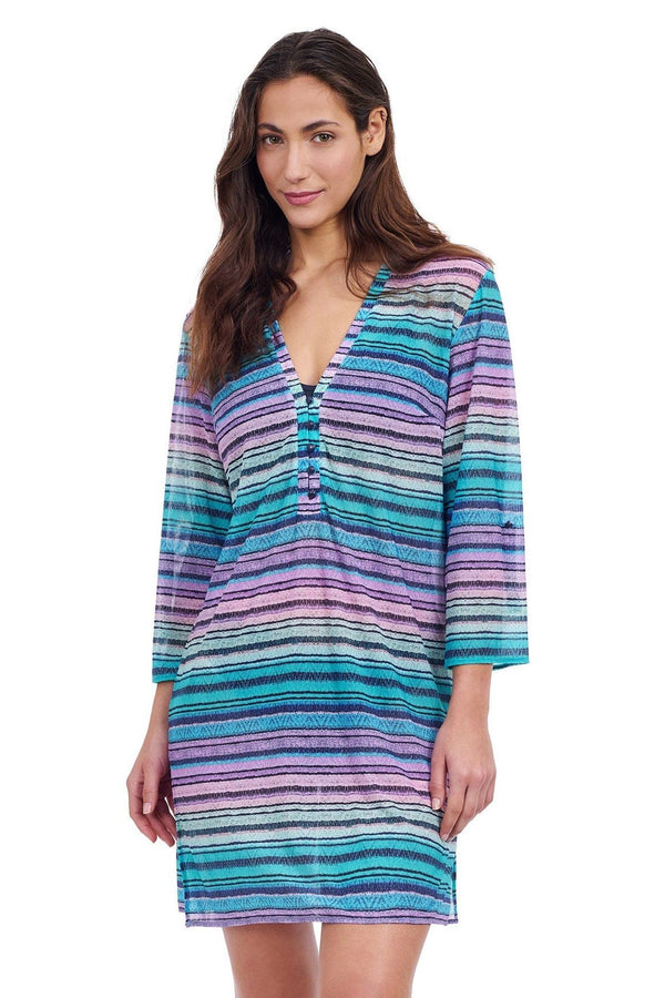 Gottex Profile By Gottex Harmony V-Neck Long Sleeve Mesh Tunic