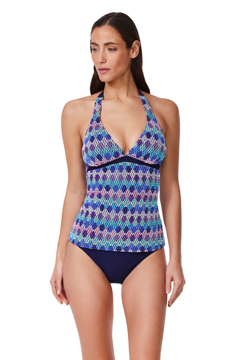 Profile by Gottex Retro Riviera Halter Netted Crochet Tankini Top
