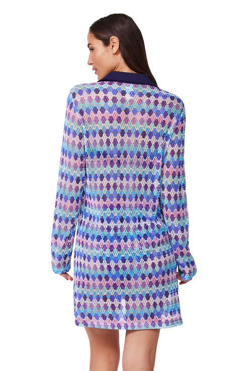 Profile by Gottex Retro Riviera Netted Crochet Buttoned Tunic Cover-Up