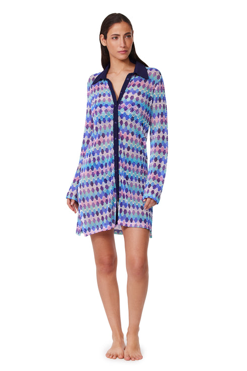 Profile by Gottex Retro Riviera Netted Crochet Buttoned Tunic Cover-Up