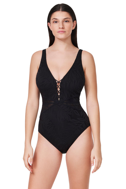 Profile by Gottex Skyfall Textured V-Neck D-Cup One Piece