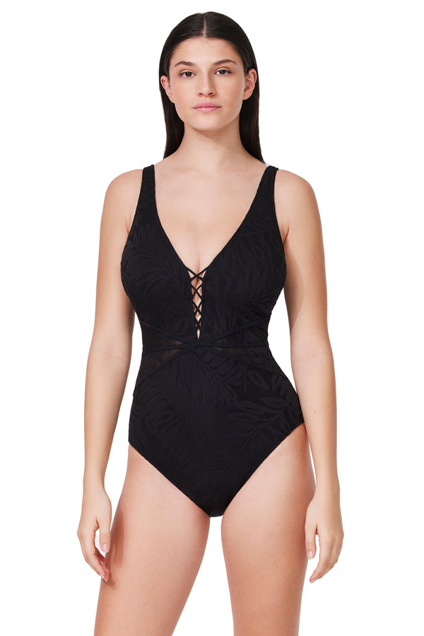 Profile by Gottex Skyfall Textured V-Neck D-Cup One Piece