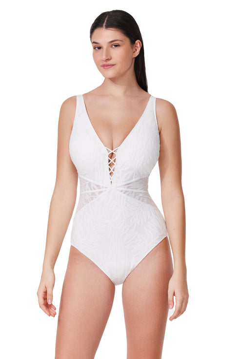 Profile by Gottex Skyfall Textured V-Neck D-Cup One Piece