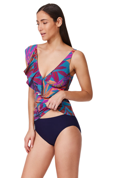 Gottex Profile by Gottex Plantopia Ruffle V Neck Surplice Tankini