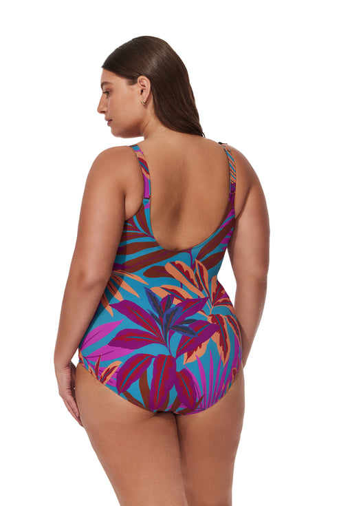 Profile by Gottex Plantopia Plus Size V-Neck Surplice Ruffle One Piece