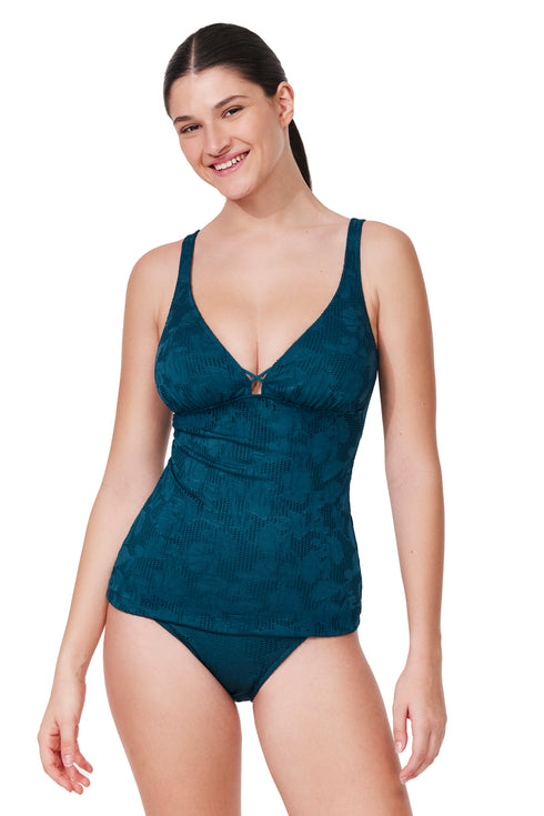 Profile by Gottex Jolene Textured D-Cup V Neck Tankini Top